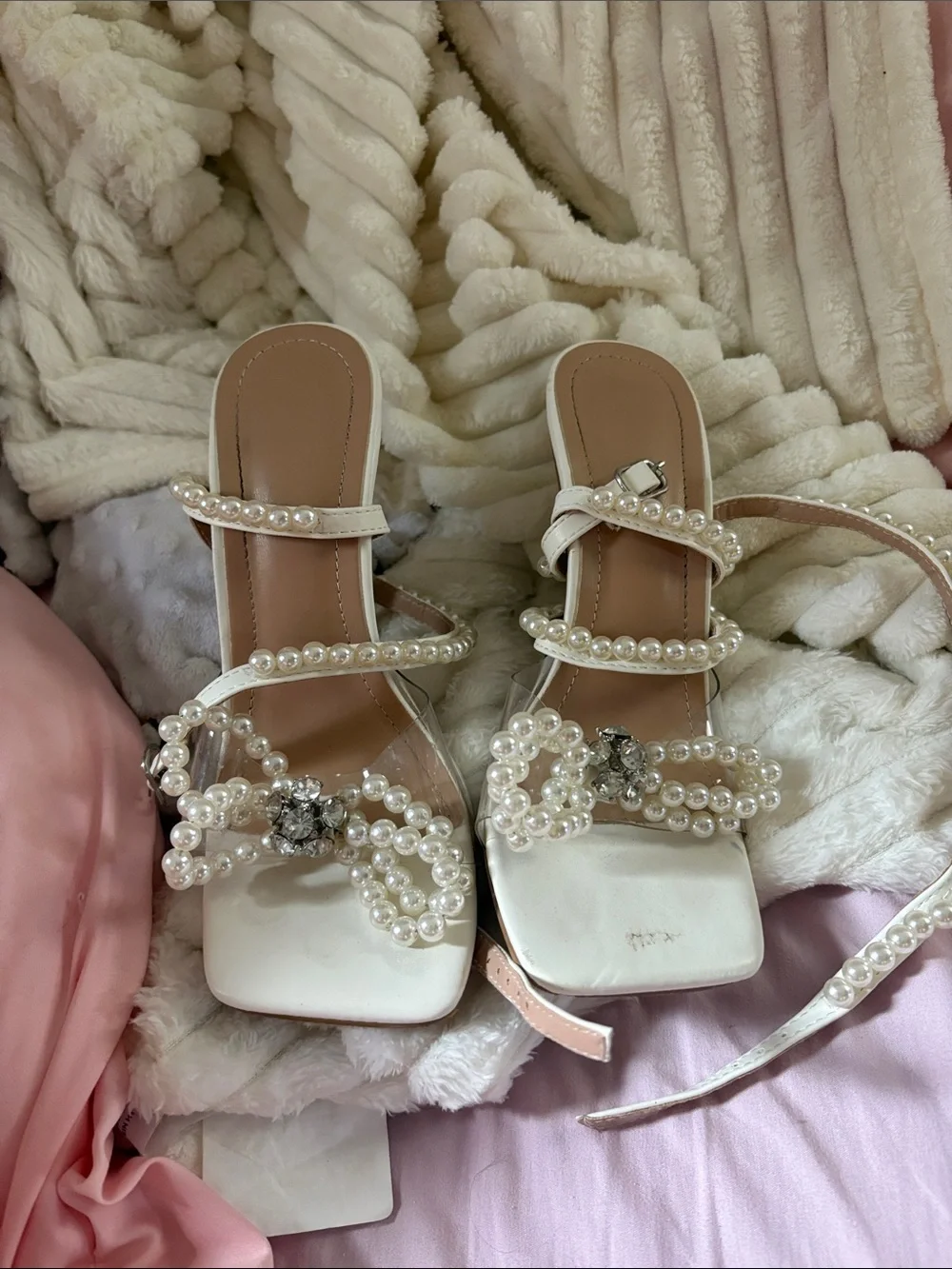 Women's Pearl Embellished White Strappy Sandals